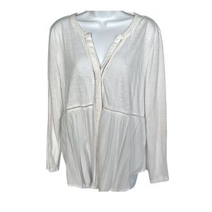 Style & Company Off White V Neck Empire Button Front Shirt Cut out detail L